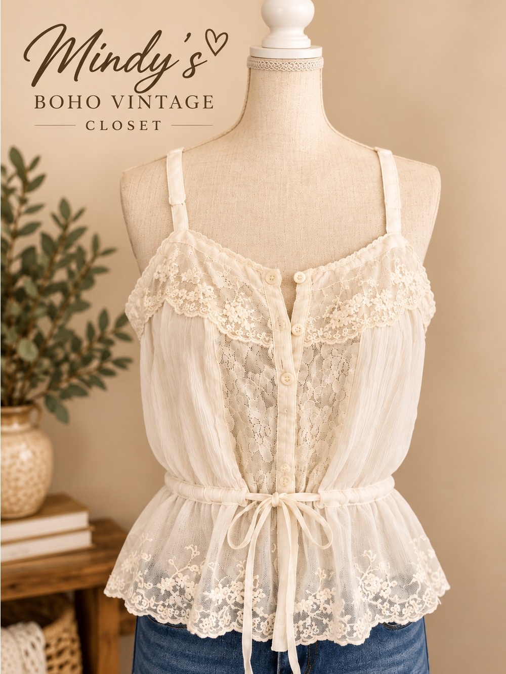 Rue21 Cream Lace-Trim Tie-Front Camisole